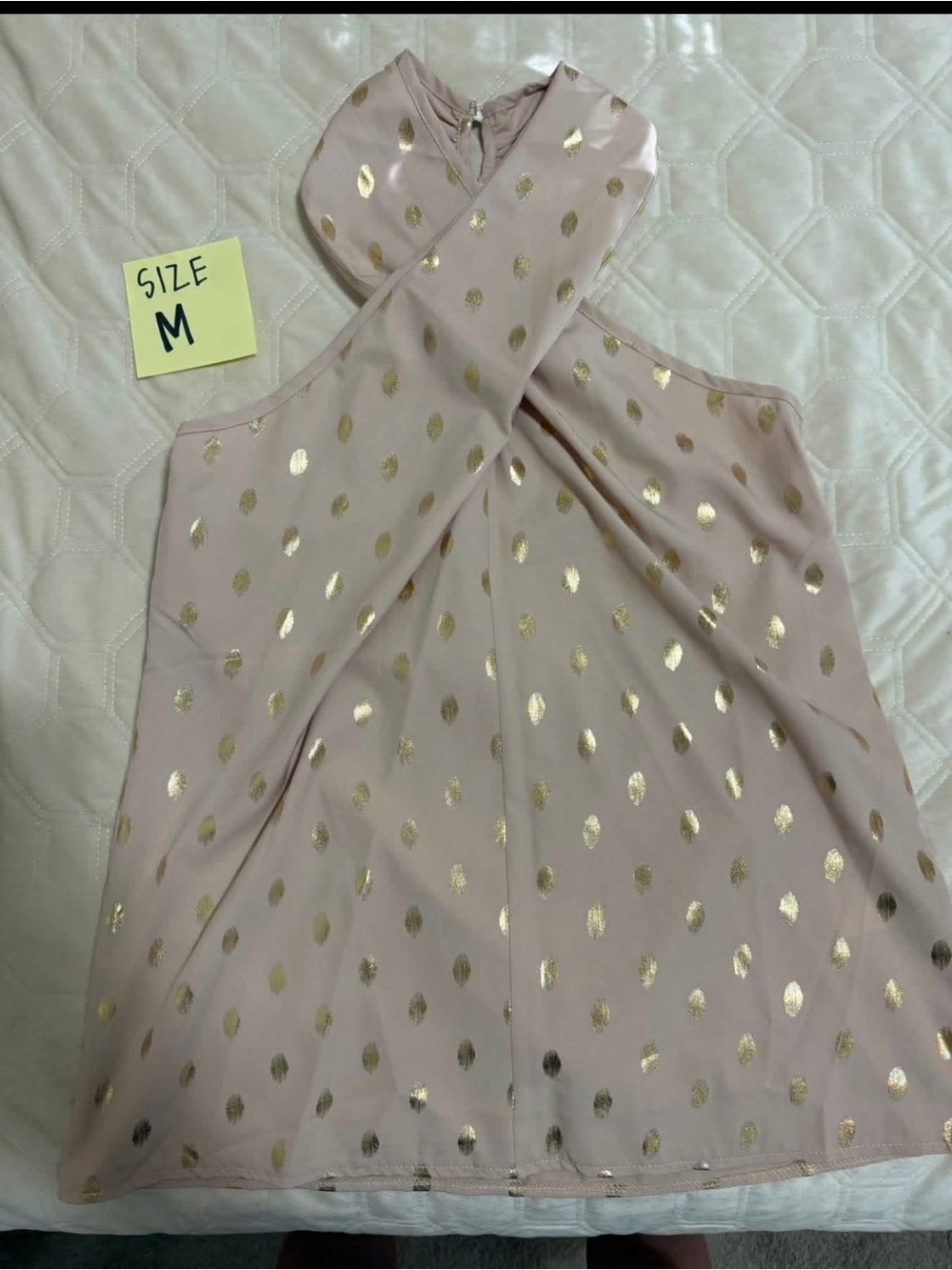 Girls' Blush Pink Gold Dot Halter Dress